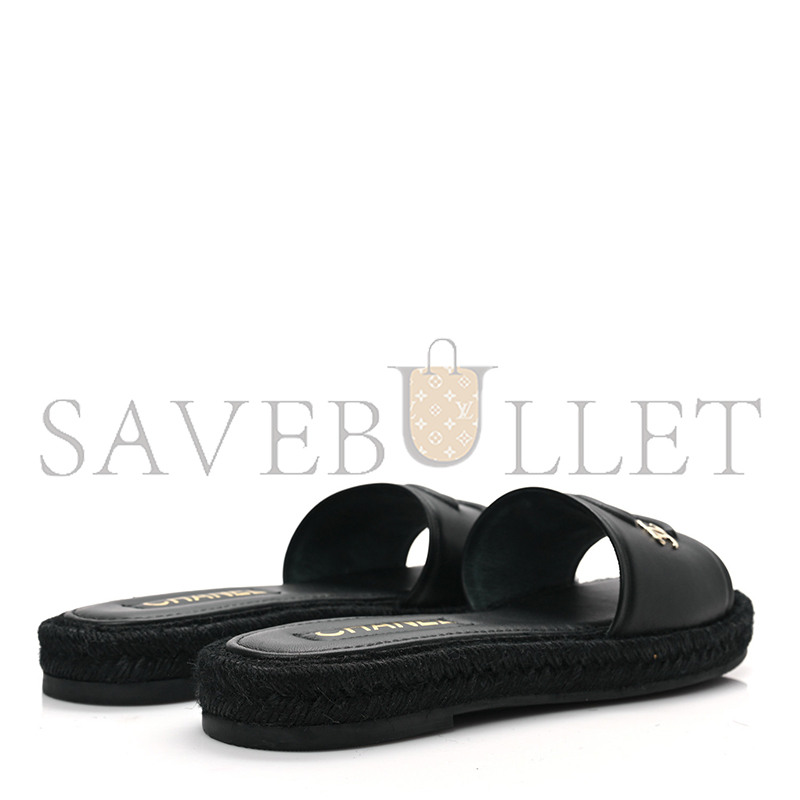 CHANE LAMBSKIN ESPADRILLE MULE SANDALS BLACK G39778